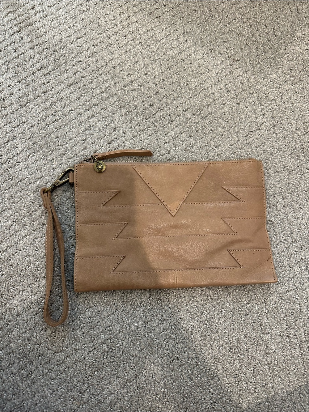 Lucky Brand Tan Leather Wristlet with Embossed Logo